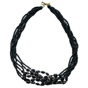 Signed LR Black 22" Multistrand Black and Gold Twisted Necklace